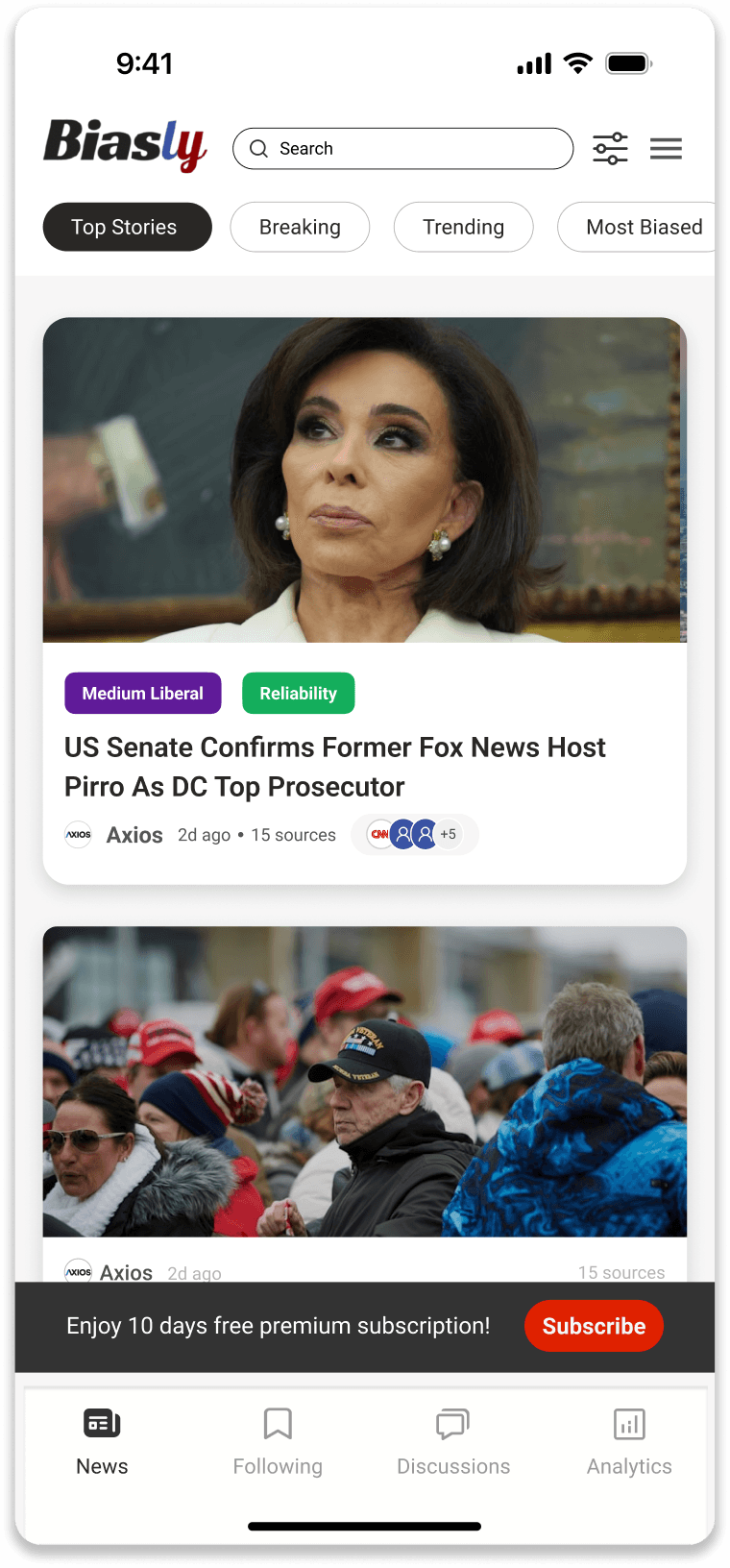 Redesigned Biasly feed as shown in moderated sessions