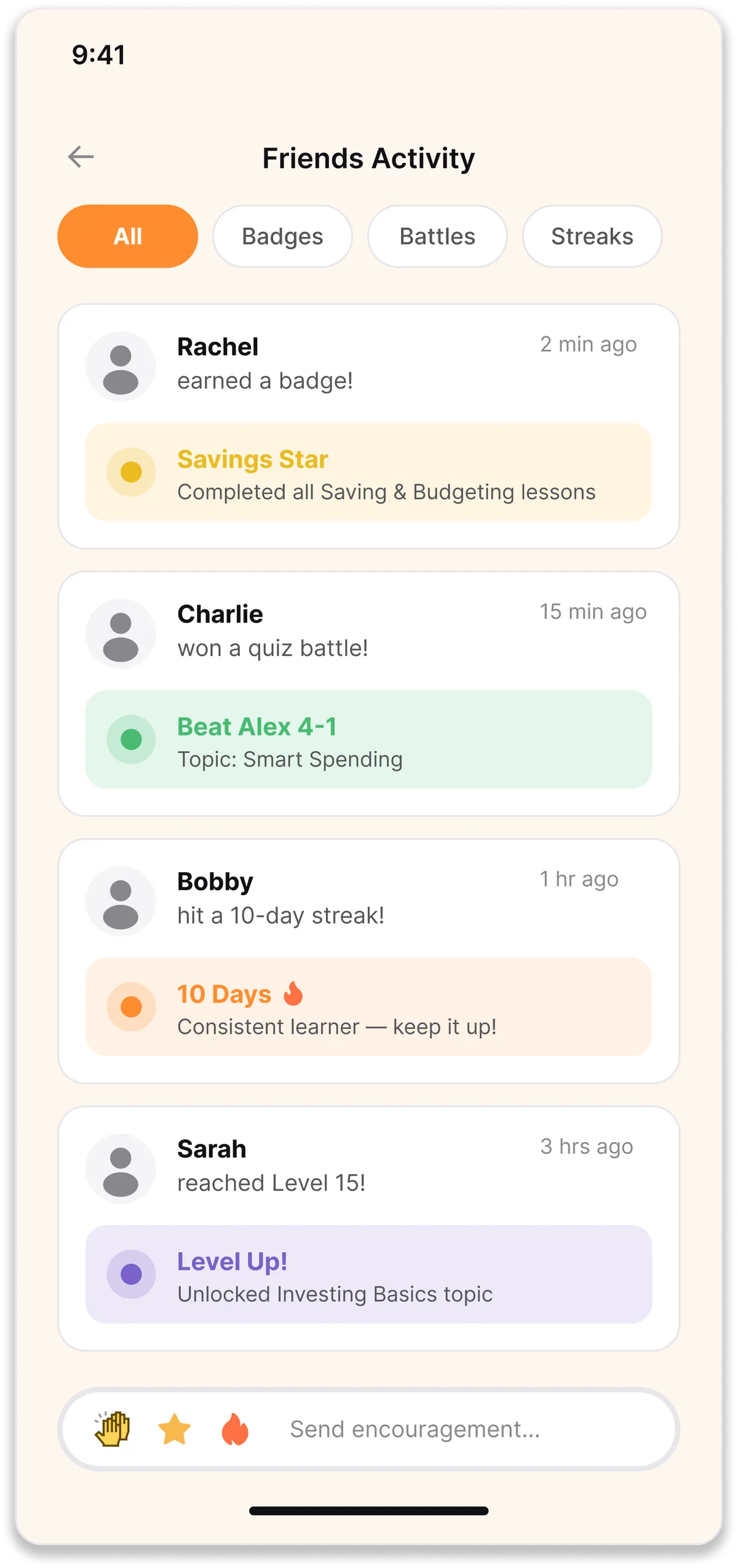 Social feed of friend activity