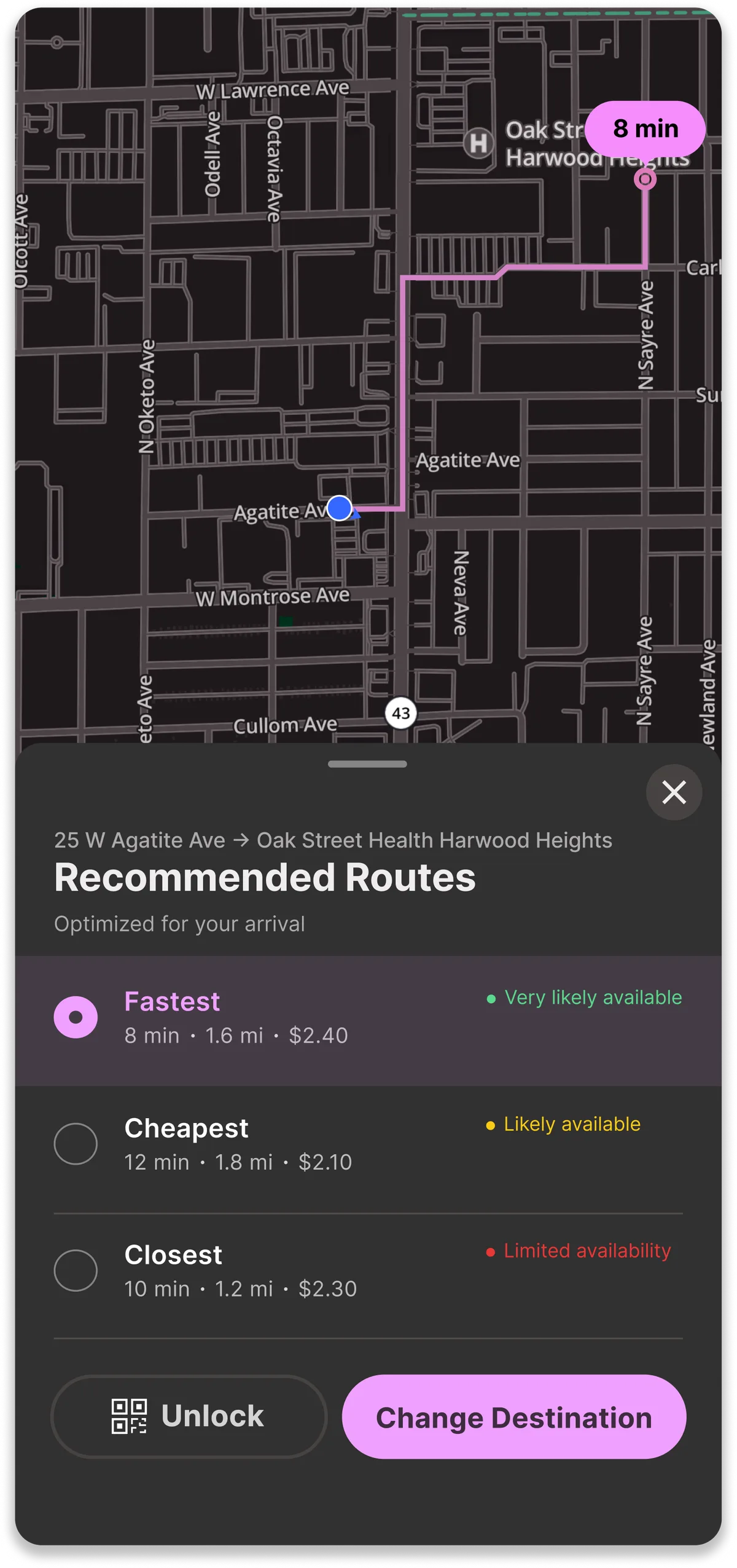 Recommended routes with dock confidence
